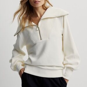 Varley Women's Vine Half Zip Pullover, Ivory LG